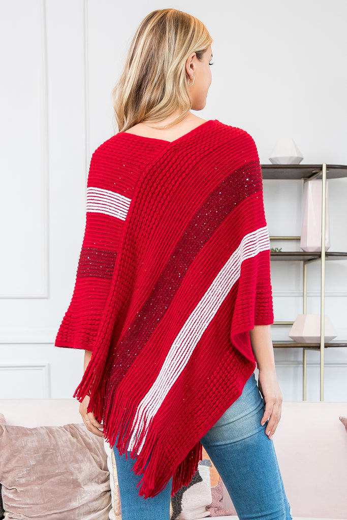 HDF3835 - Stripe Knit Fringe Poncho