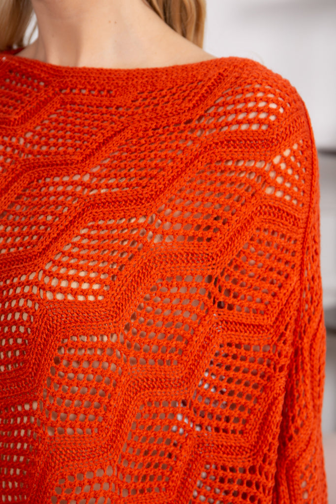 KNITTED NET WAVE PATTERN FRINGE TASSEL PONCHO