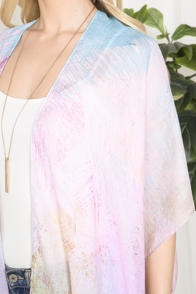 TIE DYE MULTICOLOR SPLATTER LINE PRINT OPEN FRONT LONG KIMONO
