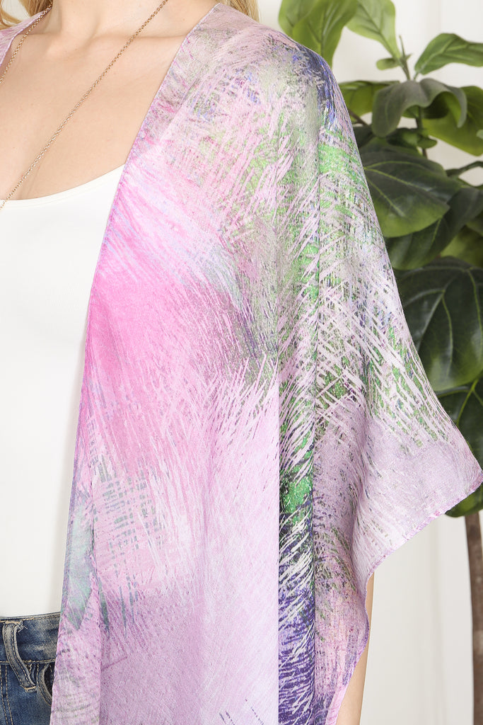 TIE DYE MULTICOLOR SPLATTER LINE PRINT OPEN FRONT LONG KIMONO