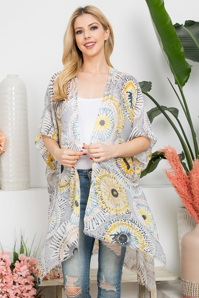 BOHO SLICE FRUIT PRINT OPEN FRONT KIMONO