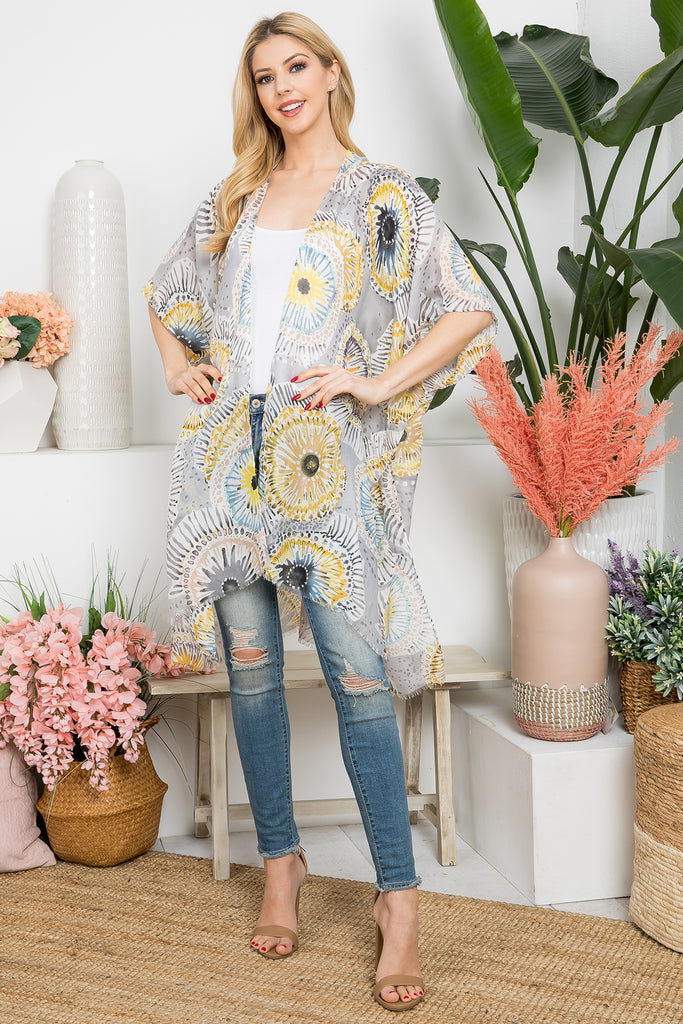 BOHO SLICE FRUIT PRINT OPEN FRONT KIMONO