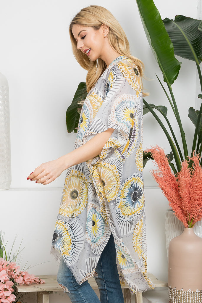 BOHO SLICE FRUIT PRINT OPEN FRONT KIMONO