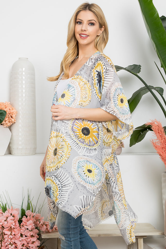 BOHO SLICE FRUIT PRINT OPEN FRONT KIMONO