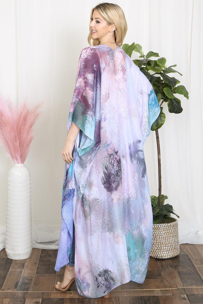 TIE DYE ABSTRACT PRINT LONG KIMONO
