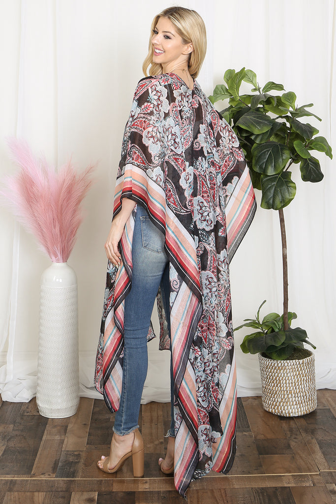 PAISLEY PRINT WITH BORDER LINE BOHO LONG KIMONO