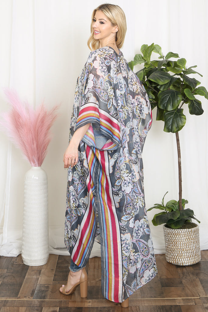 PAISLEY PRINT WITH BORDER LINE BOHO LONG KIMONO