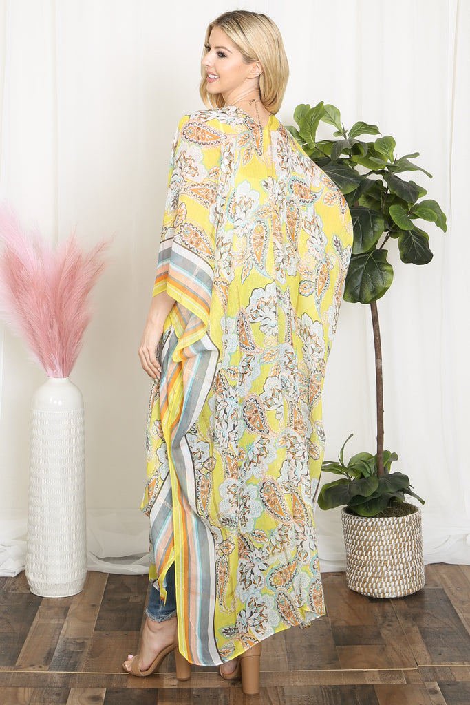 PAISLEY PRINT WITH BORDER LINE BOHO LONG KIMONO