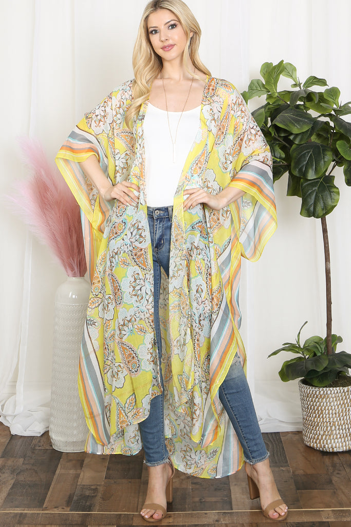 PAISLEY PRINT WITH BORDER LINE BOHO LONG KIMONO