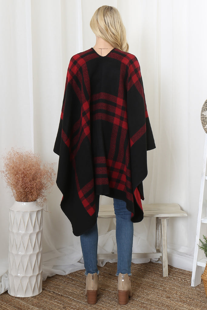 PLAID KNIT WARMER OPEN FRONT KIMONO