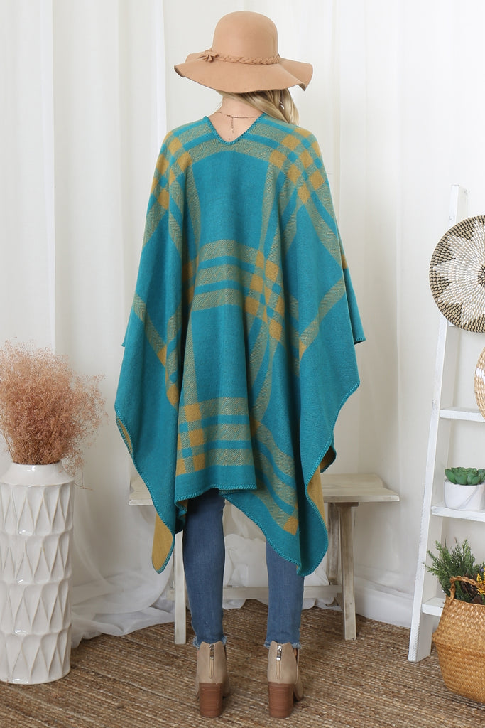 PLAID KNIT WARMER OPEN FRONT KIMONO
