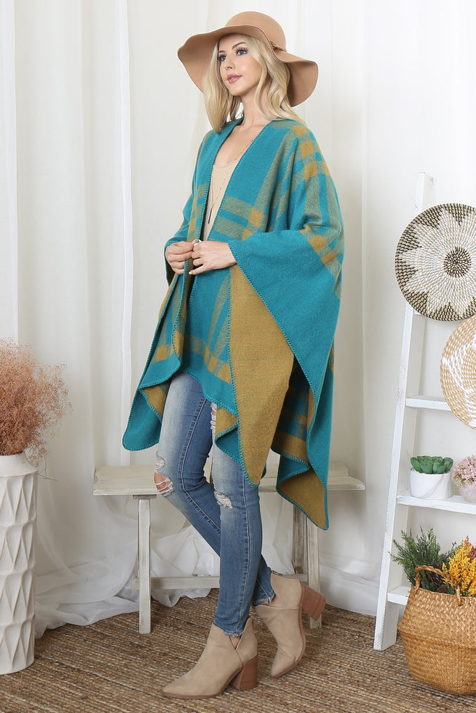 PLAID KNIT WARMER OPEN FRONT KIMONO