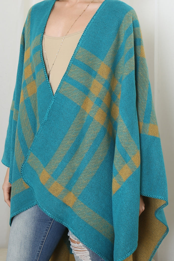 PLAID KNIT WARMER OPEN FRONT KIMONO