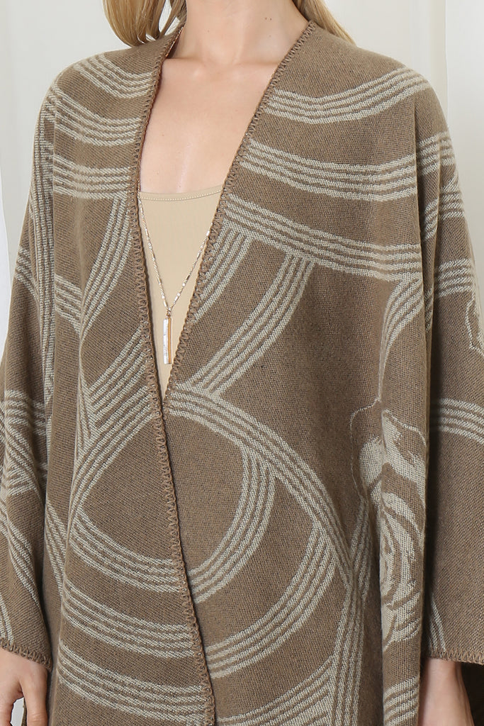 FLOWER GEOMETRIC PRINT OPEN FRONT KIMONO