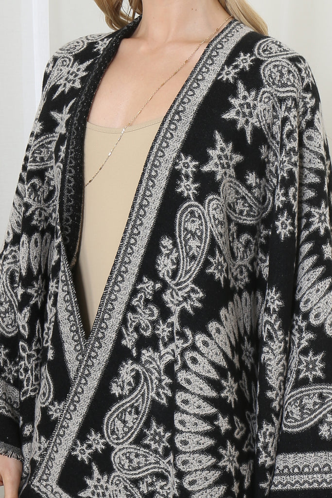 FLOWER PAISLEY FRINGE WARMER OPEN FRONT KIMONO