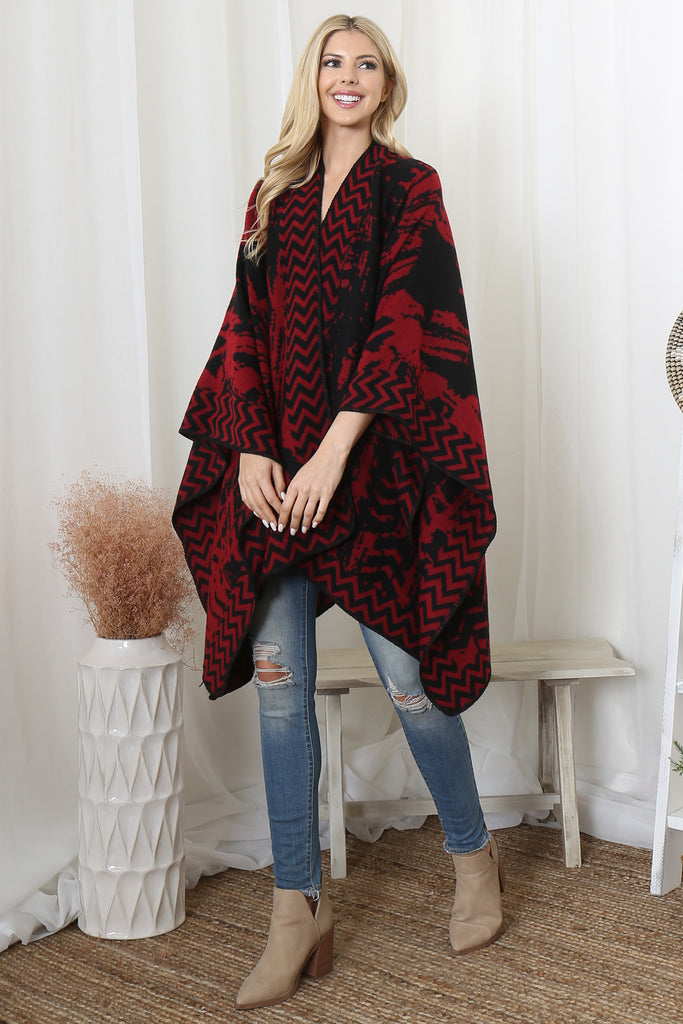 ZIG ZAG BORDER ABSTRACT WARMER OPEN FRONT KIMONO