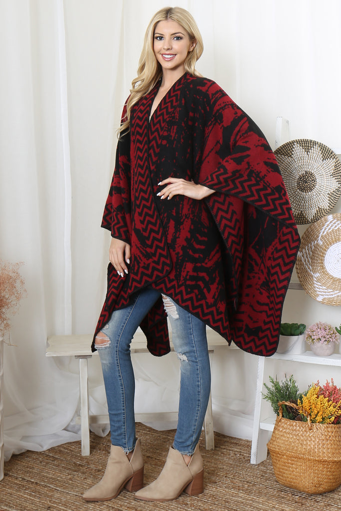 ZIG ZAG BORDER ABSTRACT WARMER OPEN FRONT KIMONO