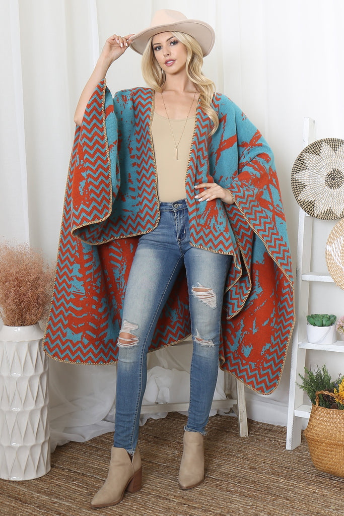 ZIG ZAG BORDER ABSTRACT WARMER OPEN FRONT KIMONO