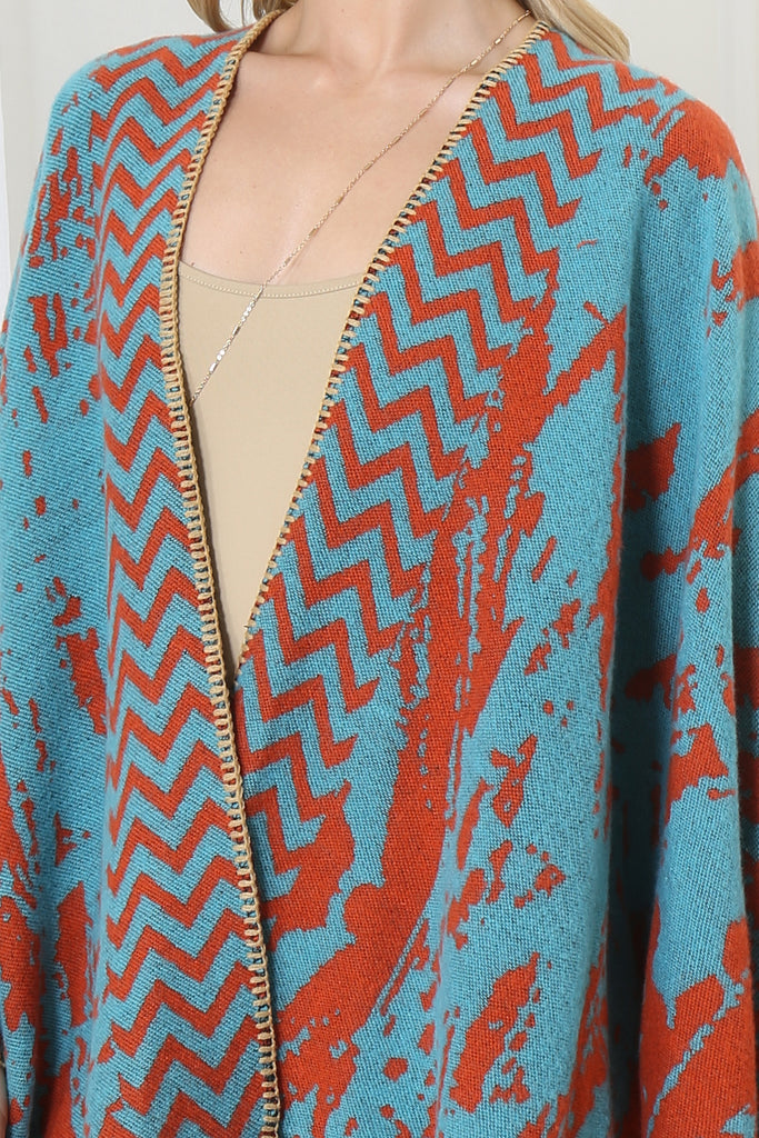ZIG ZAG BORDER ABSTRACT WARMER OPEN FRONT KIMONO