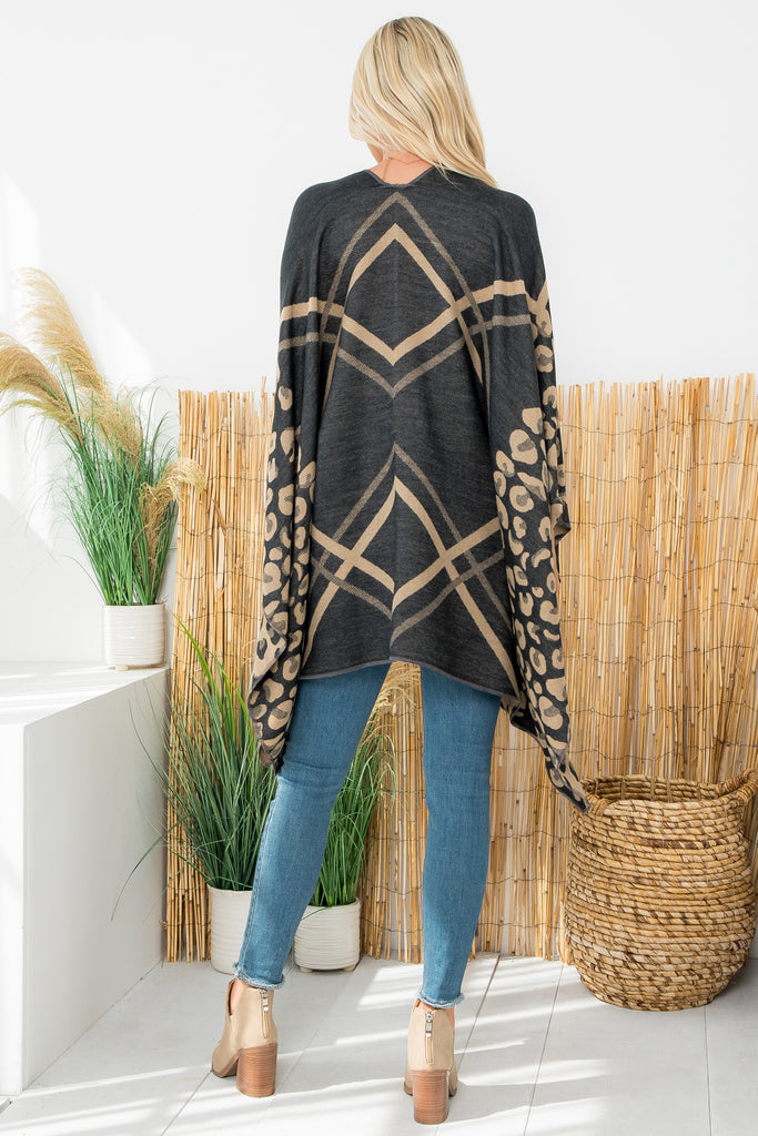 ANIMAL PRINT PLAID WARMER OPEN FRONT KIMONO