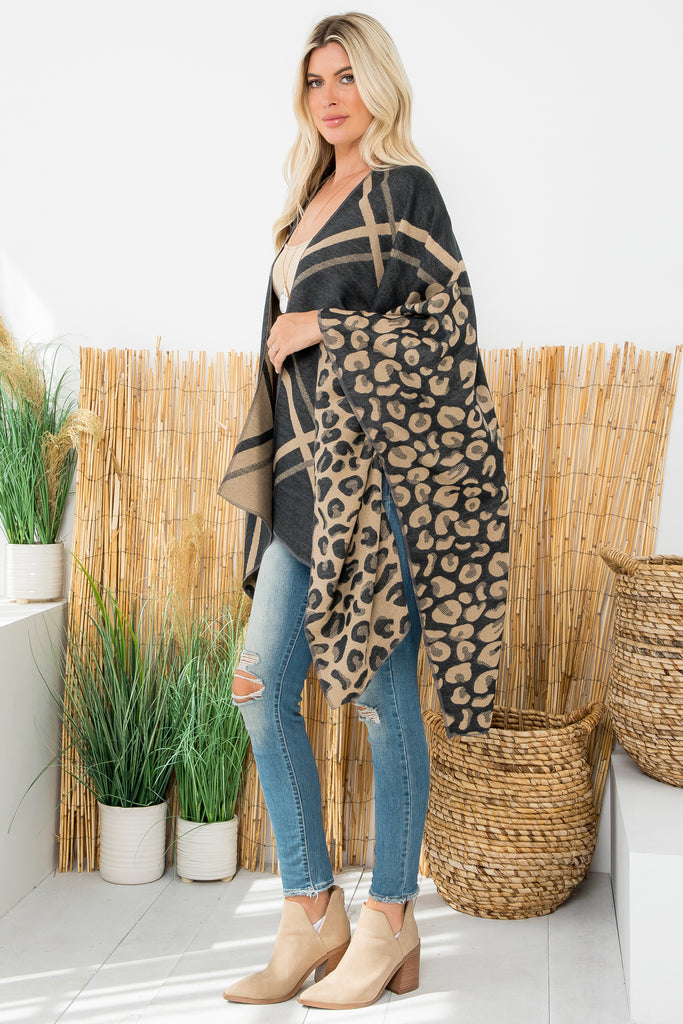 ANIMAL PRINT PLAID WARMER OPEN FRONT KIMONO