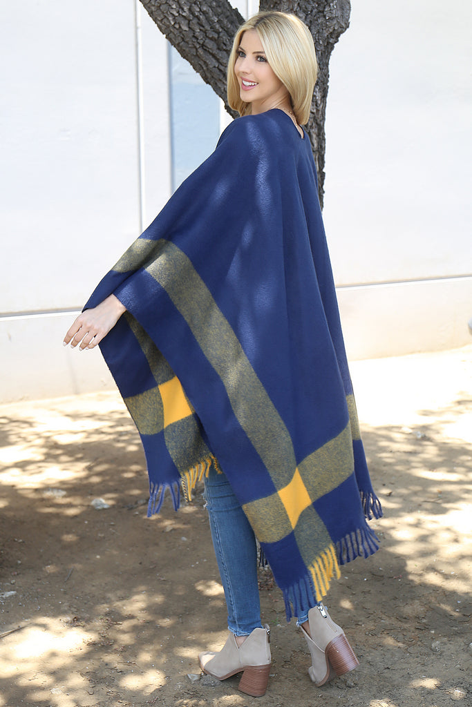 BORDER KNIT FRINGE OPEN FRONT KIMONO
