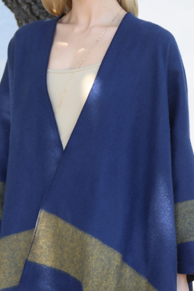 BORDER KNIT FRINGE OPEN FRONT KIMONO