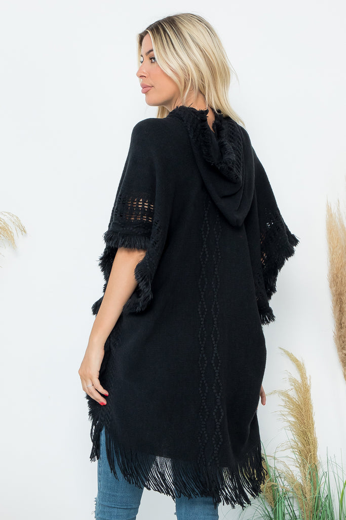 HDF4000 - DIAMOND PATTERN KNITTED FRINGE WARMER PONCHO