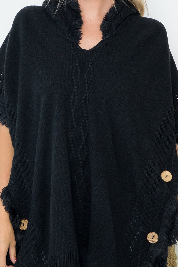 HDF4000 - DIAMOND PATTERN KNITTED FRINGE WARMER PONCHO