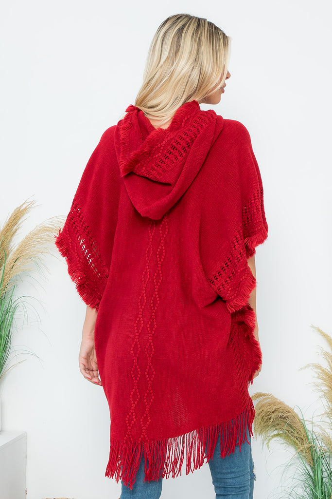 HDF4000 - DIAMOND PATTERN KNITTED FRINGE WARMER PONCHO