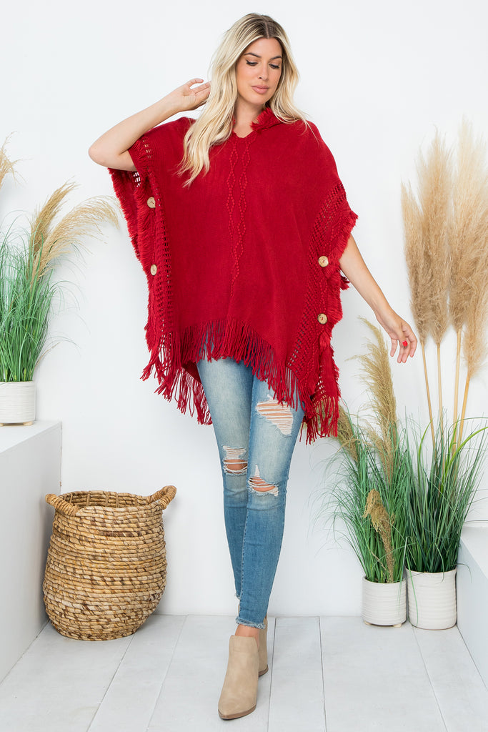 HDF4000 - DIAMOND PATTERN KNITTED FRINGE WARMER PONCHO