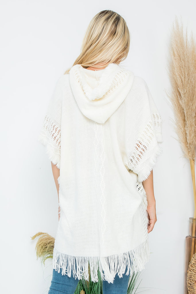 HDF4000 - DIAMOND PATTERN KNITTED FRINGE WARMER PONCHO