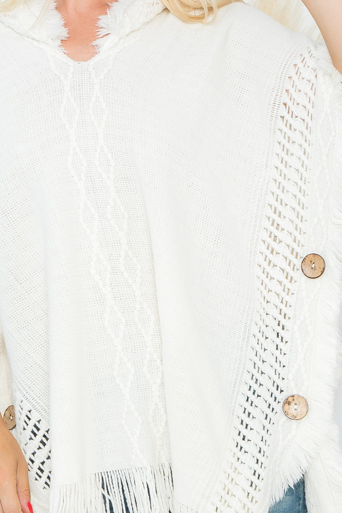 HDF4000 - DIAMOND PATTERN KNITTED FRINGE WARMER PONCHO