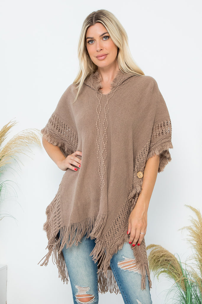 HDF4000 - DIAMOND PATTERN KNITTED FRINGE WARMER PONCHO