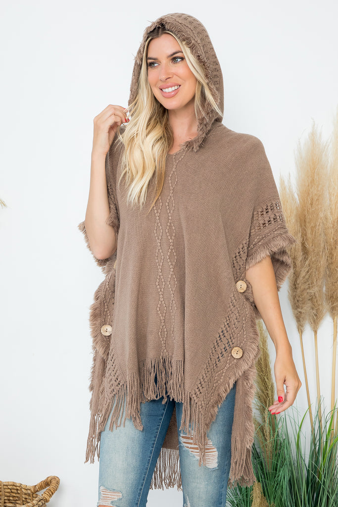 HDF4000 - DIAMOND PATTERN KNITTED FRINGE WARMER PONCHO