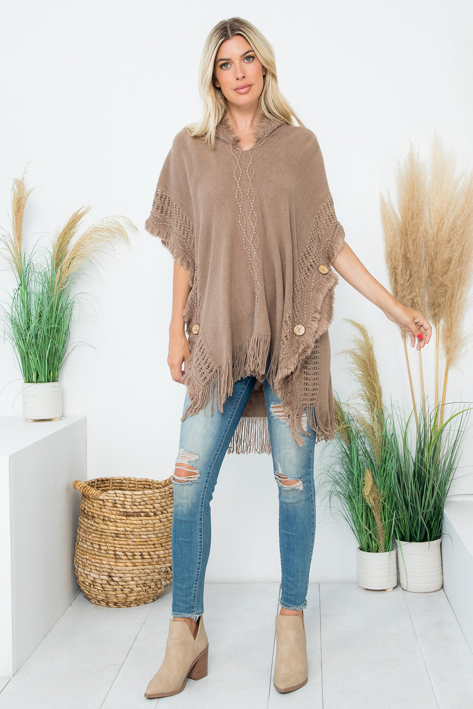 HDF4000 - DIAMOND PATTERN KNITTED FRINGE WARMER PONCHO