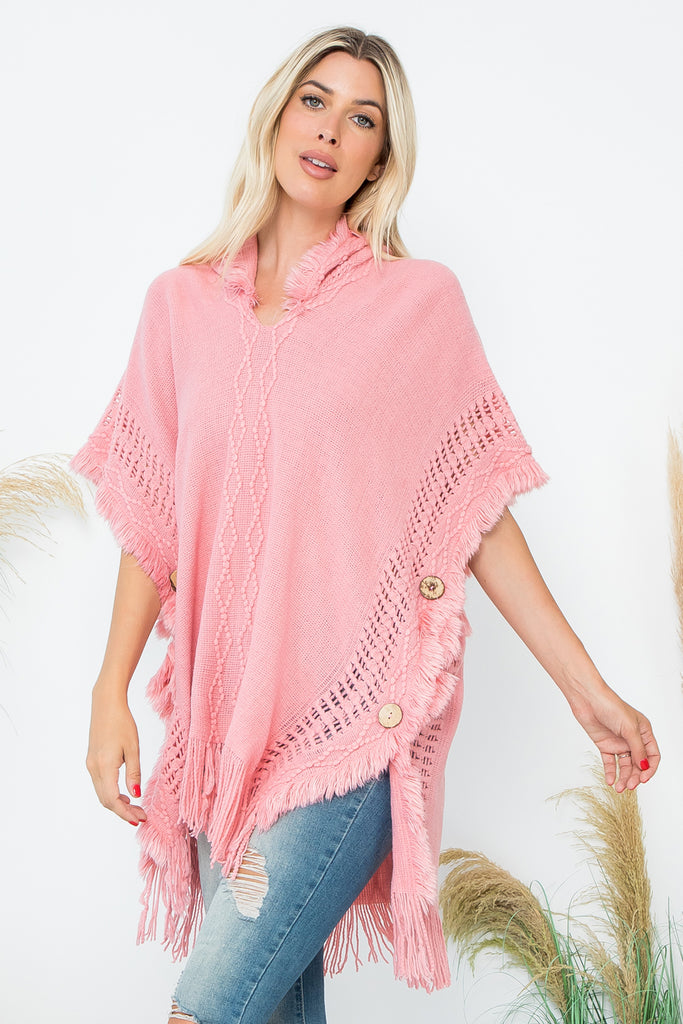 HDF4000 - DIAMOND PATTERN KNITTED FRINGE WARMER PONCHO