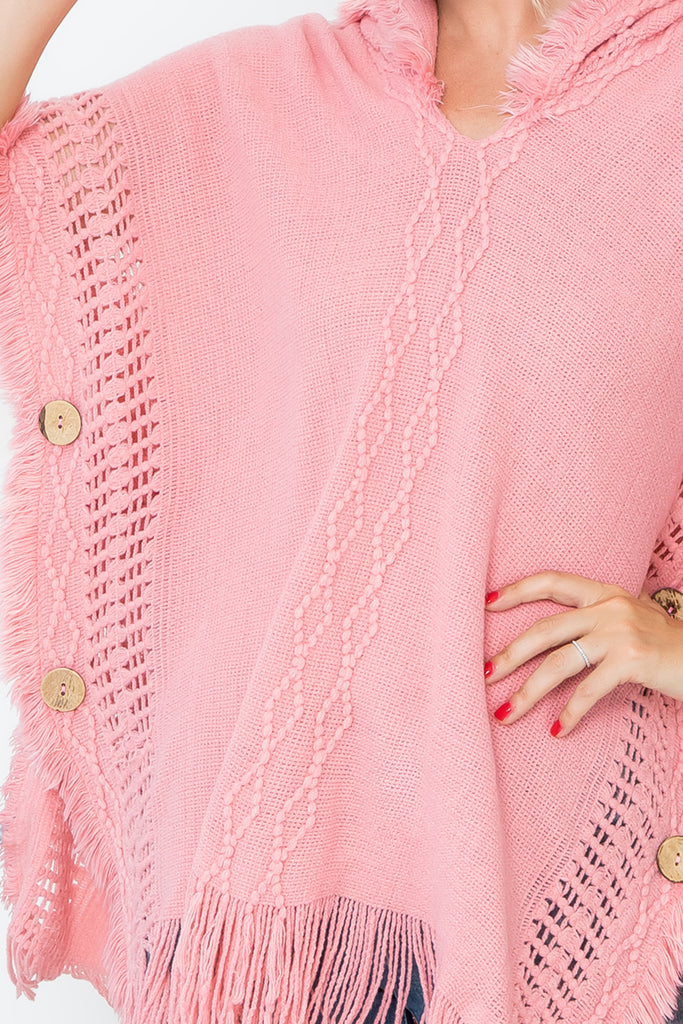HDF4000 - DIAMOND PATTERN KNITTED FRINGE WARMER PONCHO