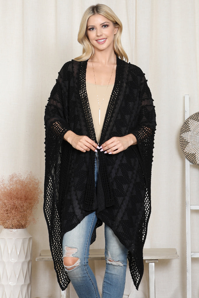 ZIGZAG POMPOM CROCHET PALMER KIMONO