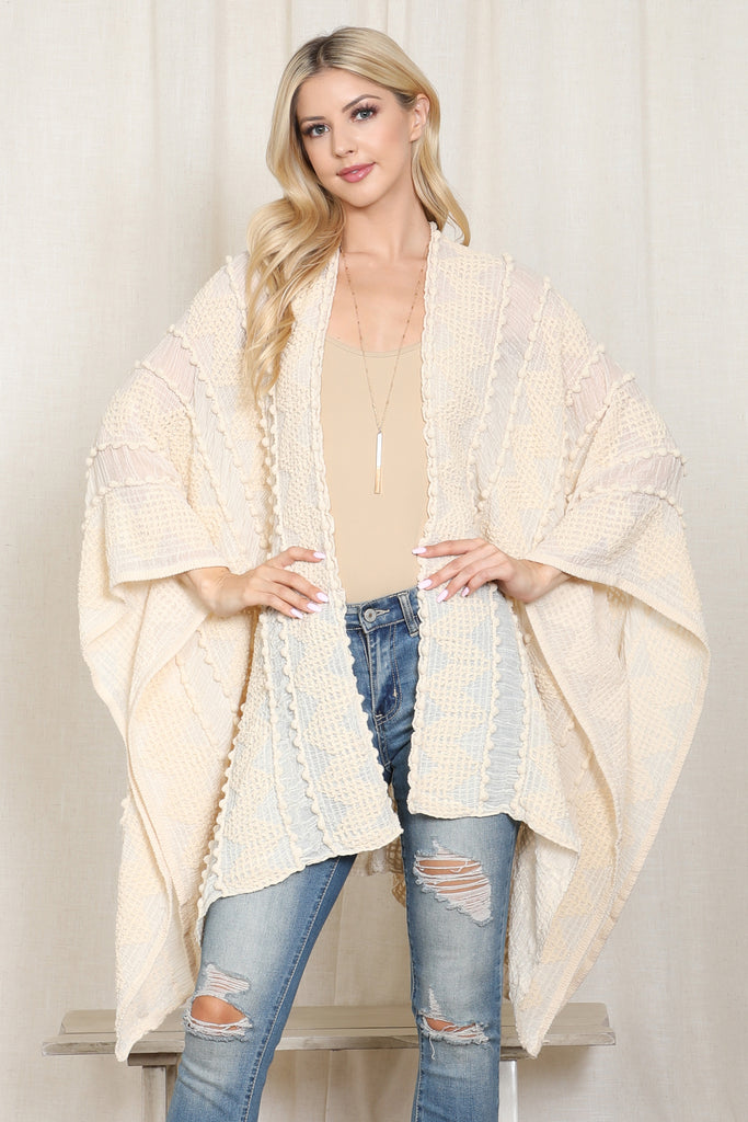 ZIG ZAG POMPOM OPEN FRONT KIMONO