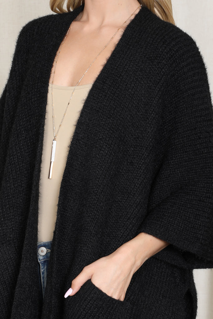 KNITTED SOLID COLOR WITH POCKET KIMONO