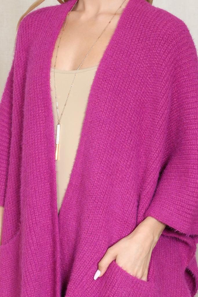 KNITTED SOLID COLOR WITH POCKET KIMONO