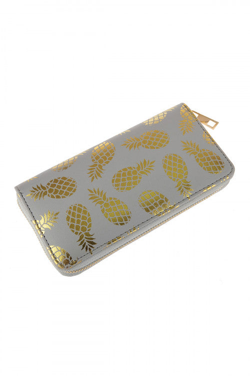 GOLD PINEAPPLE PRINT ZIPPER WALLET