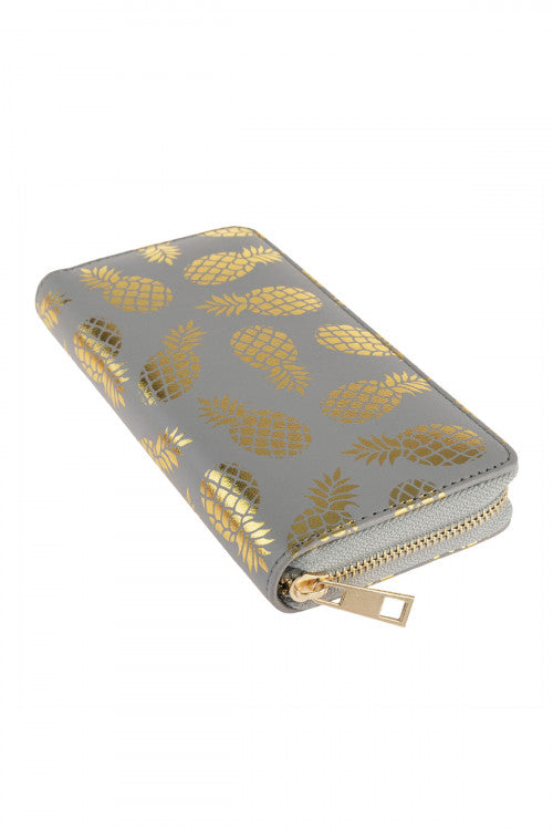 GOLD PINEAPPLE PRINT ZIPPER WALLET