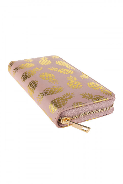 GOLD PINEAPPLE PRINT ZIPPER WALLET