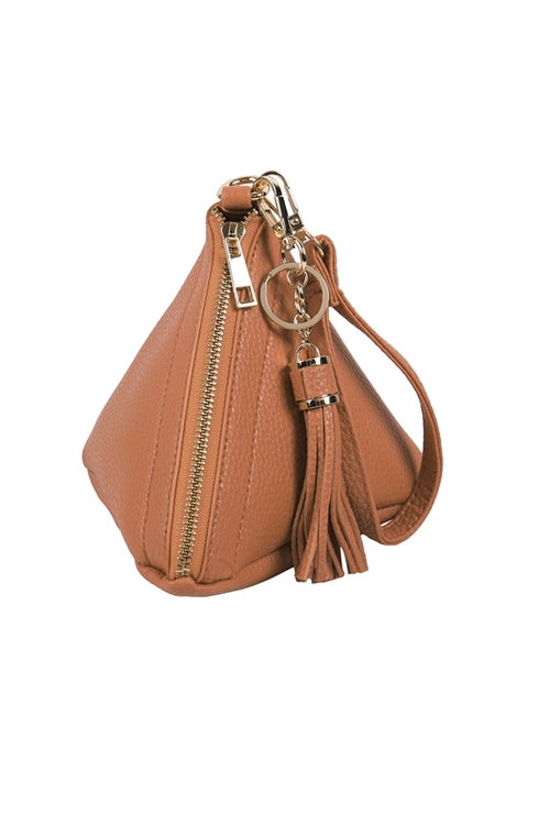 PYRAMID SHAPED LEATHER WRISTLET BAG