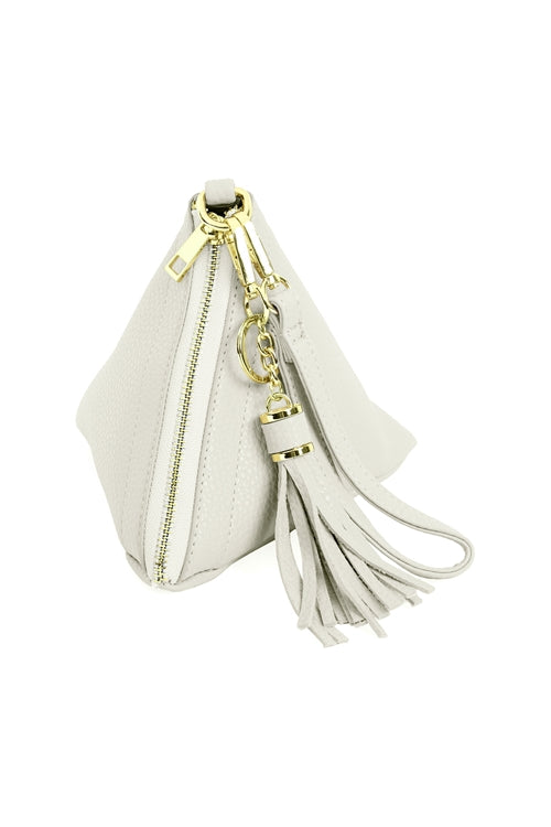 PYRAMID SHAPED LEATHER WRISTLET BAG