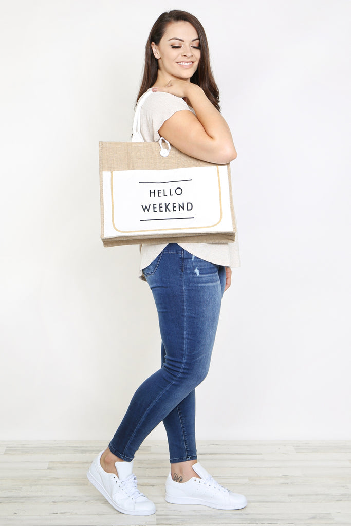 "HELLO WEEKEND" TOTE BAG
