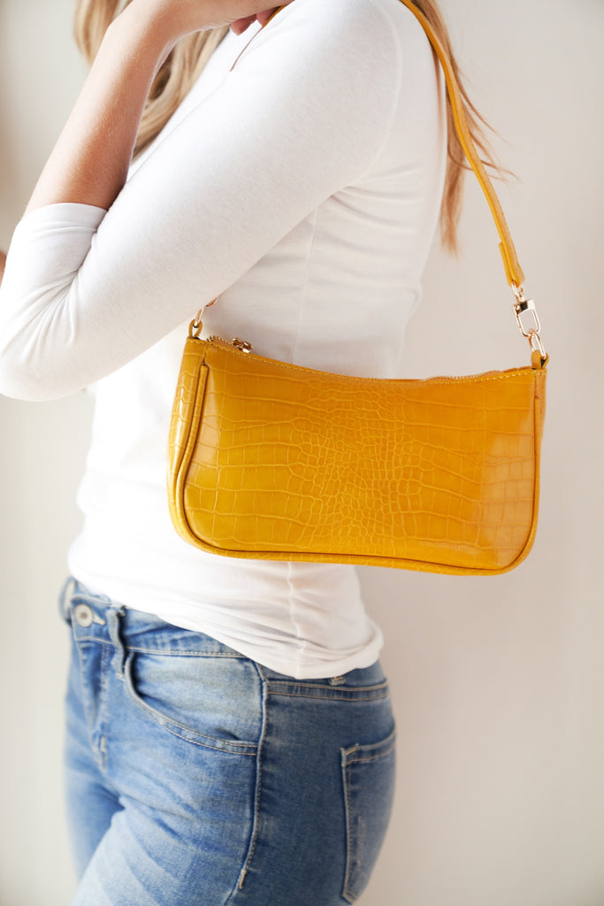 CONVERTIBLE LEATHER CROCODILE TEXTURED SHOLDER BAG, SLING BAG, POUCH