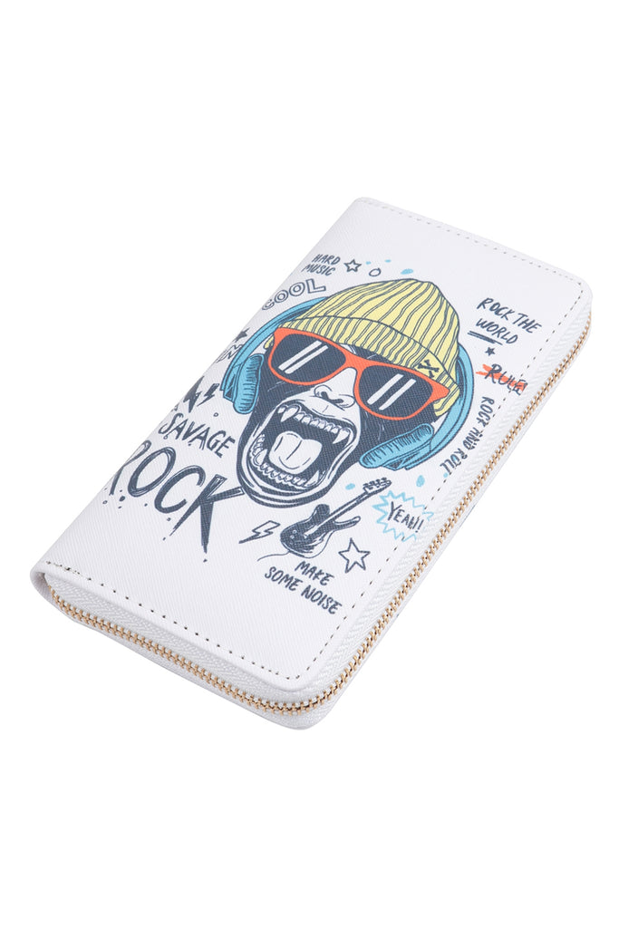 ROCK MONKEY PRINT LEATHER ZIPPER WALLET